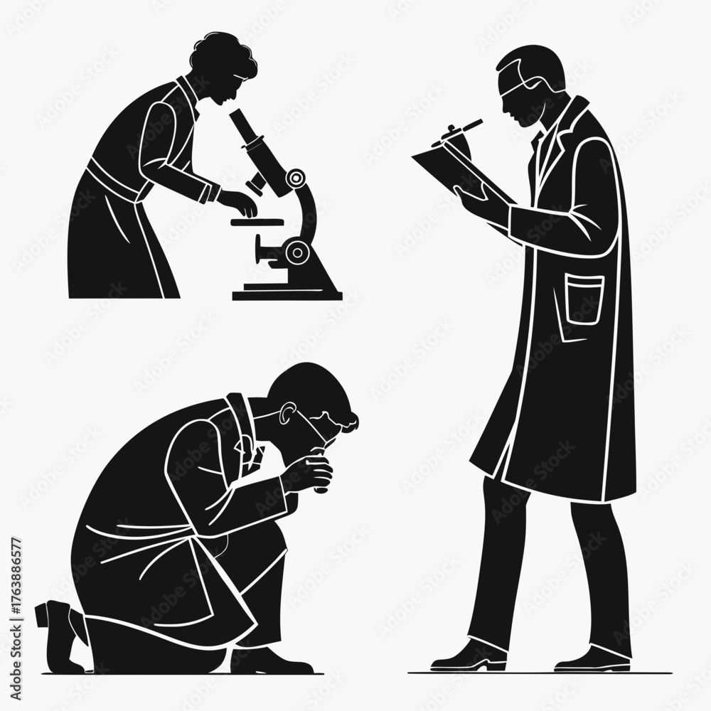 Obraz premium Vector art of scientists in lab coats doing research