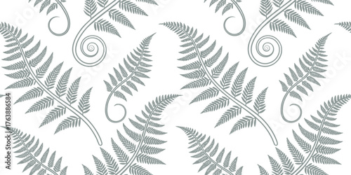 Seamless fern pattern with elegant botanical leaves on a white background. Nature inspired repeating wallpaper for fabric, wrapping, and home  Modern tropical foliage design.