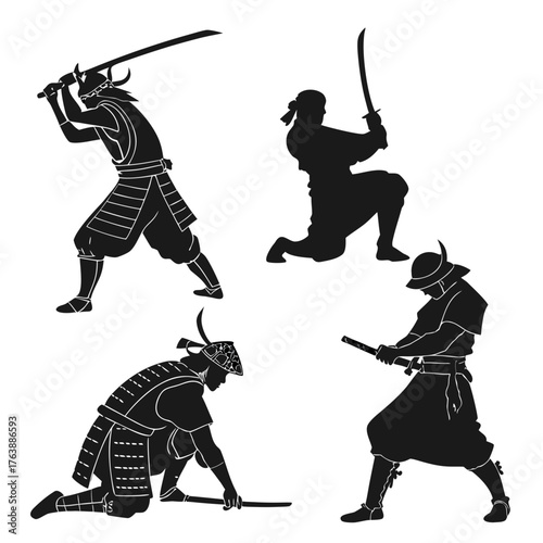 Vector art of samurai warrior silhouette vector illustration