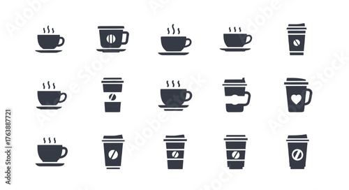 Collection of coffee cup and to go mug icons