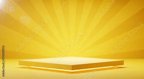 Glowing Yellow Platform with Radial Burst on Bright Background for Product Display and Visual Emphasis
