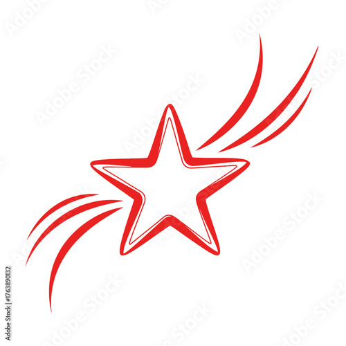 Red christmas star with dynamic lines in minimalist vector illustration. Wide strokes, outline style. Decoration for Xmas and New Year, seasonal print