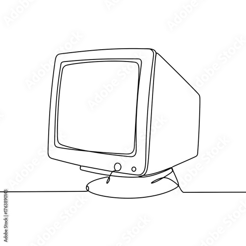 Vintage monitor illustration in minimalist line art vector illustration. Symbol of progress and technology for electronics and pc
