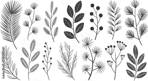 Vintage seamless floral pattern vector illustration with black and white flowers, leaves, and branches for wallpaper design