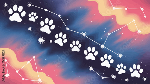 A winter night sky illustration with a star-shaped stock market graph and falling snowflakes