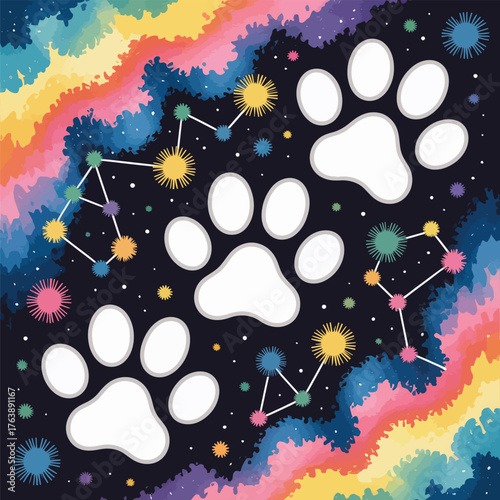 Christmas abstract grunge background vector illustration with a cartoon alien in the winter night sky and a planet