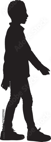 vector, silhouette of a side view of a teen walking