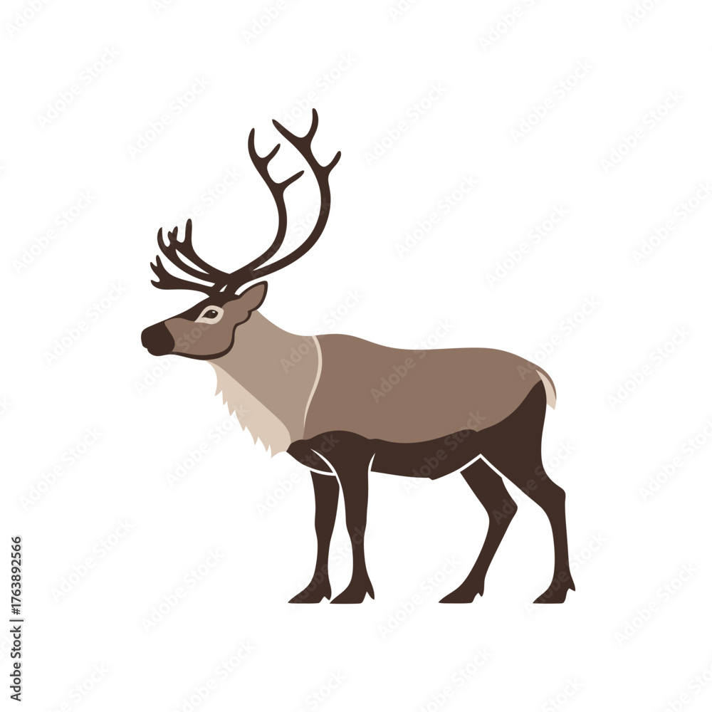 Fototapeta premium Minimal Reindeer Vector | Flat Christmas Animal Illustration | Simple Winter Deer Silhouette Design