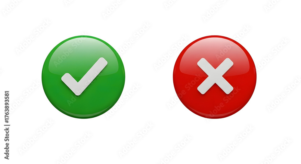 Fototapeta premium Green Check Mark and Red X Symbol on White Background.
