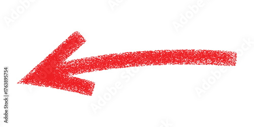 A single red crayon drawn arrow pointing left on a white background in a simple illustration