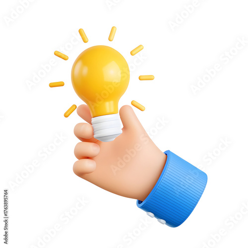 Hand Holding a Glowing Light Bulb: Idea Generation.