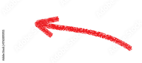 A single red textured arrow pointing to the left on a plain white background in simple illustration