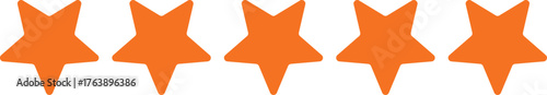 Five orange stars vector graphic illustration for rating and recognition elements isolated on transparent background