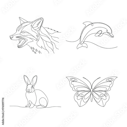 Photography Elegant Continuous Line Art Collection Featuring Wild Animals and Graceful Butte