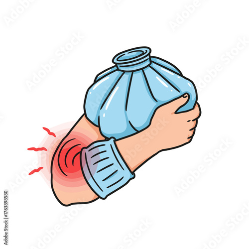 Person holding ice pack on elbow for pain relief and comfort  