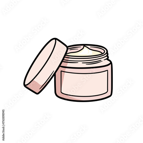 Open jar of cream with lid showcasing skincare product texture  
