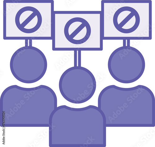 Colored Protest Icon. Vector illustration. People Came Out to the Rally with Posters. Public Expression of Disagreement, Political Disapproval. Election concept