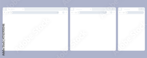 minimalist blank internet browser window templates in different responsive sizes desktop tablet and mobile viewport simple navigation bar