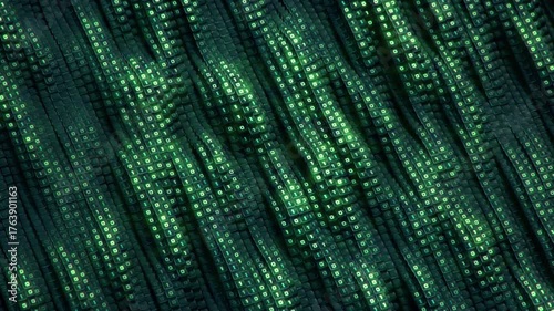 Running binary code. Storage and transfer of information concept. 3D render seamless loop animation