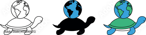 Turtle Carrying the Earth Cartoon Vector Illustration for Environmental Awareness and Sustainability