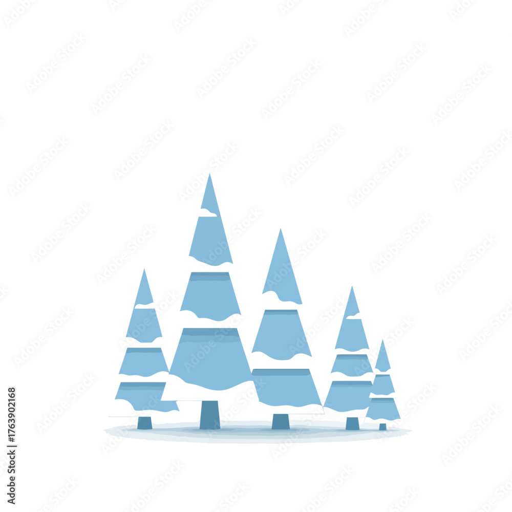 Fototapeta premium Snowy Pine Forest Vector | Minimal Winter Landscape Illustration | Flat Christmas Scene Design