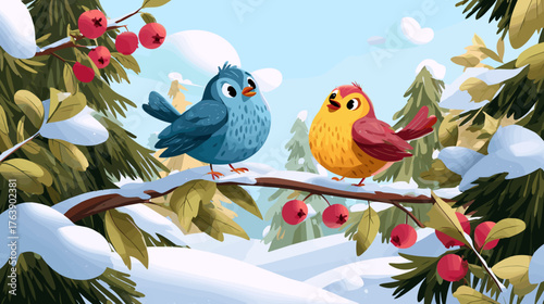 Birds pecking frozen fruit