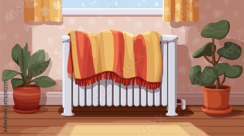 Blanket draped over a radiator