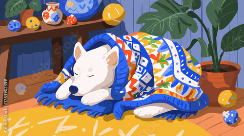 Blanket over a sleeping dog