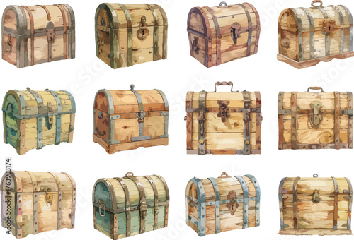 Watercolor Treasure Chest Clipart