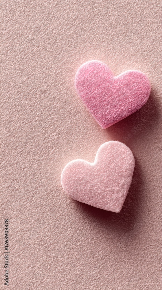 Obraz premium Soft Pink Heart Shapes Made of Felt on a Gentle Background in a Warm Setting