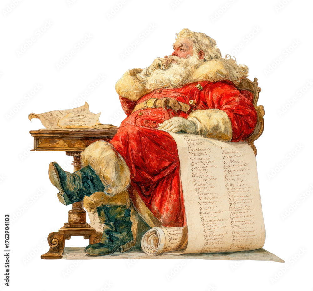 Fototapeta premium PNG Santa checking Christmas list.