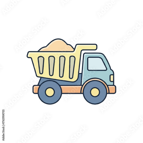 Construction Vehicle: A vibrant illustration of a construction truck, loaded with sand, ready for the building site, perfect for educational materials or design projects.