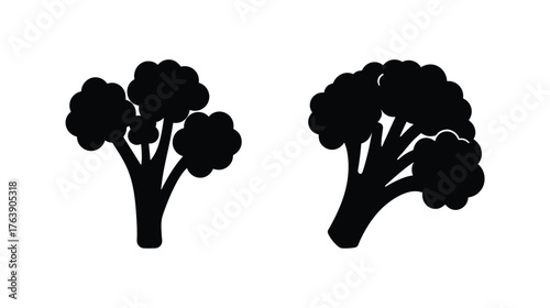 Two silhouettes of broccoli stalks representing healthy food and vegetarian diets with distinctive florette shapes