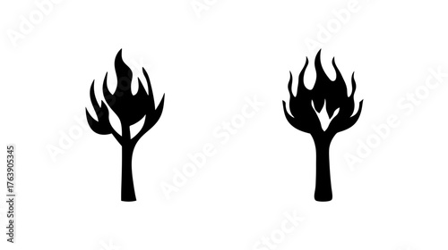 Two black silhouettes of burning trees symbolizing wildfire danger and environmental crisis