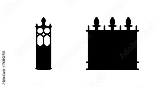 Ornate candle holders showing abstract shapes and decorative finials in silhouette style