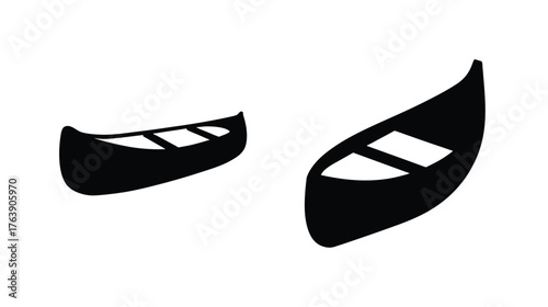Two silhouette canoes showing their shape and design for water recreation and adventure journeys