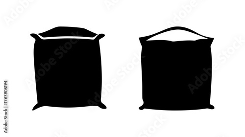 Two simple black silhouettes of cement bags with distinct top closures offering versatile design elements