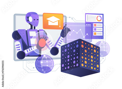 AI-Smart Assisted Quantum Machine Model Training abstract concept vector illustration.