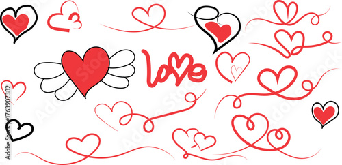 Red Heart Graphic Elements Illustration for Valentines Day and Romantic Designs with Hand Drawn Styl