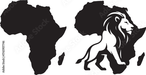 Majestic lion silhouette artfully integrated within the shape of the african continent symbolizing strength and heritage