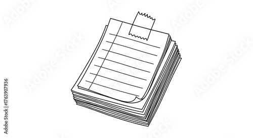 Stack of lined paper sheets with tape.