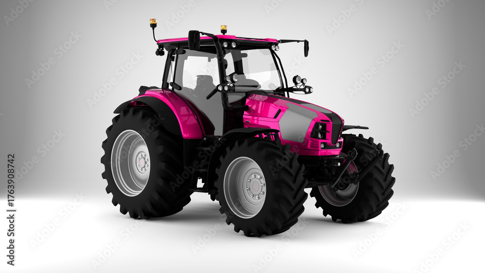 Obraz premium Pink tractor on white background front view
