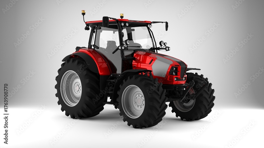 Obraz premium red tractor on white background front view 3d render