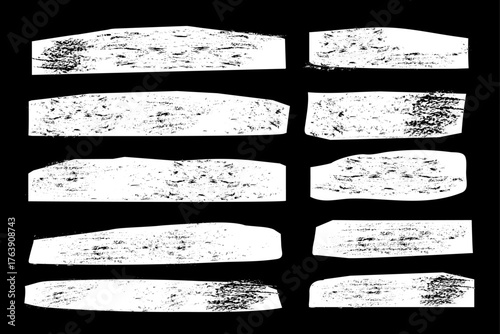 Set of organic shaped brush strokes with grungy, abstract textures.