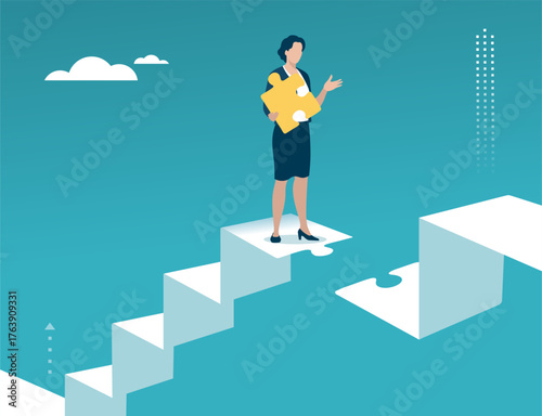 A missing piece. On the stairs to the top. Vector concept illustration
