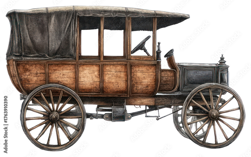 Fototapeta premium PNG Wooden carriage vehicles transportation illustration vintage.