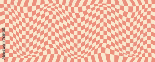 Coral and white checkerboard seamless pattern. Bright, trendy geometric background for fashion, branding, digital, and contemporary design