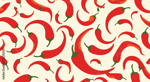 Red Chili Peppers Pattern on Cream Background.