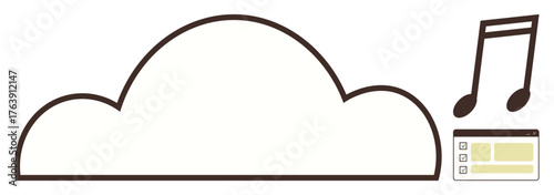 Cloud icon paired with a music note and a playlist menu. Ideal for music storage, streaming services, sound sharing, online libraries, audio playback apps, technology branding, and digital media
