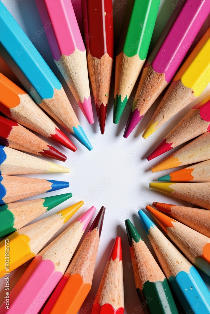 Naklejka premium colorful pencils arranged in a circle
